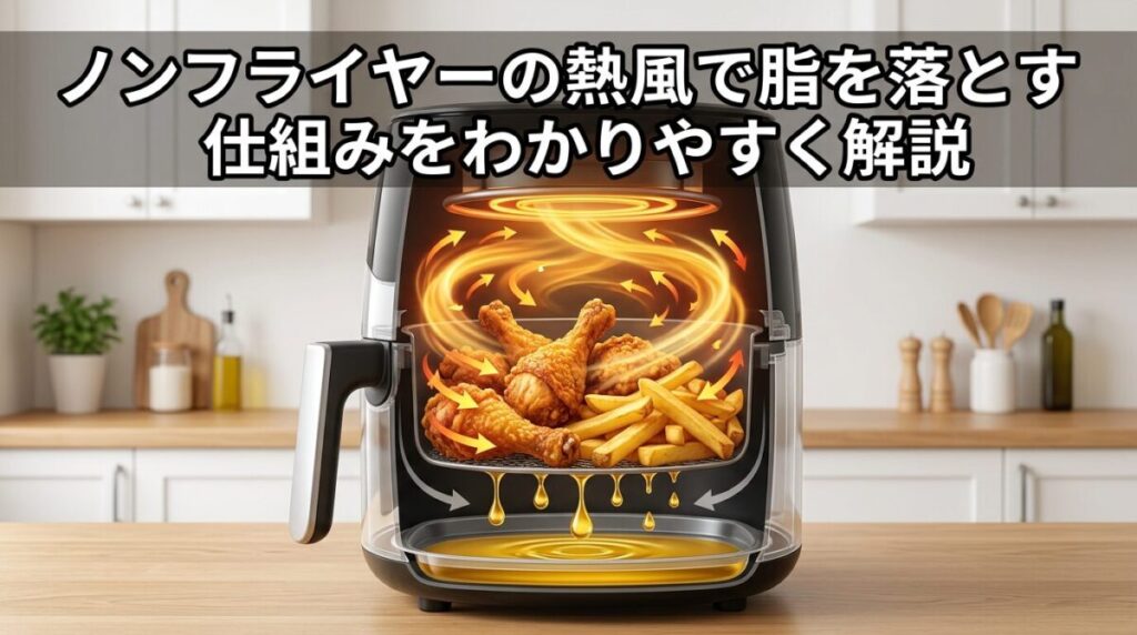 ノンフライヤーの熱風で脂を落とす仕組み